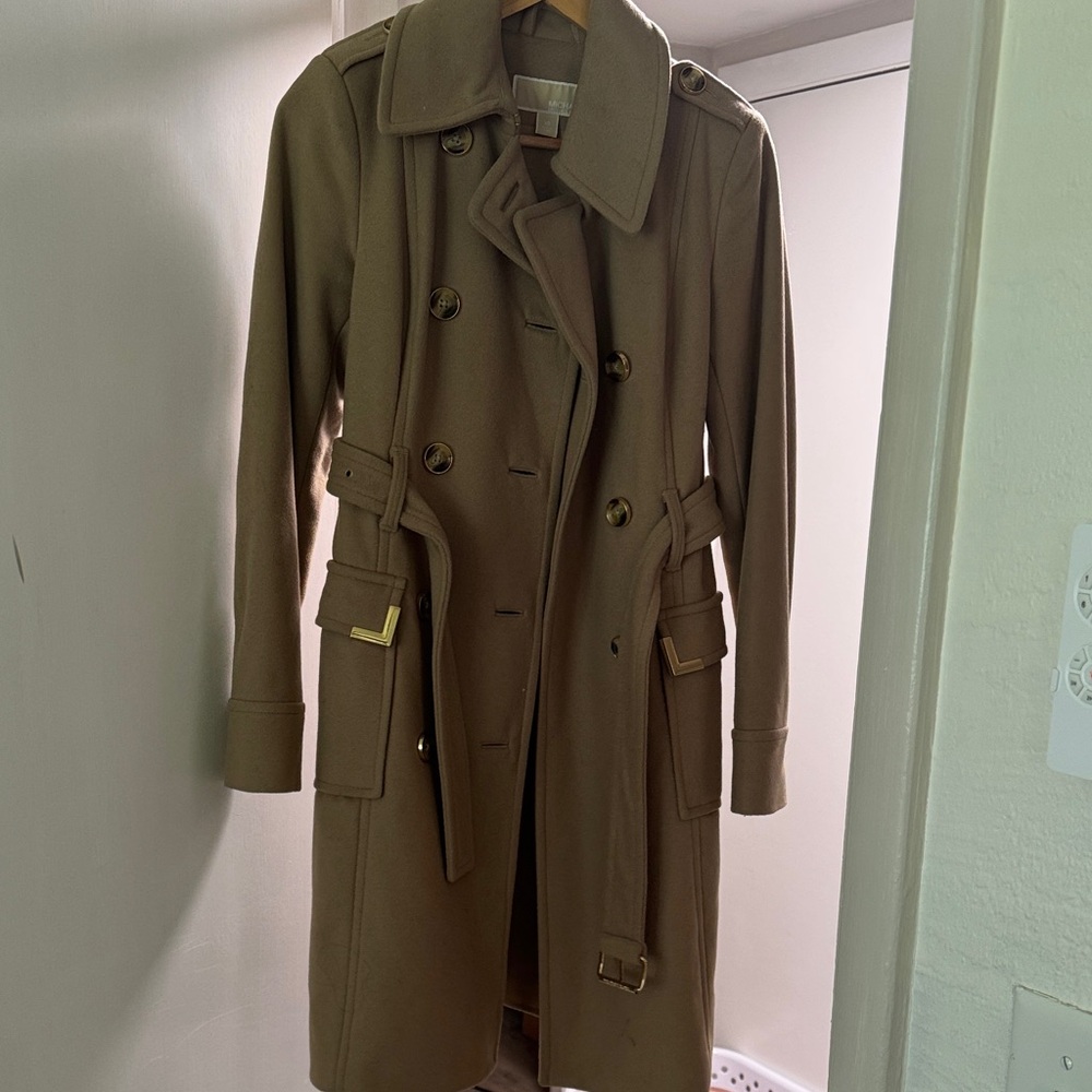 Michael Kors Camel Trench Coat with Gold Details